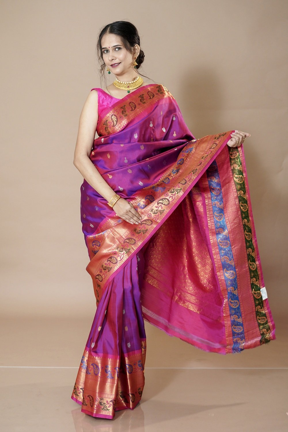 gadwal silk sea green with orange (1802) (copy)