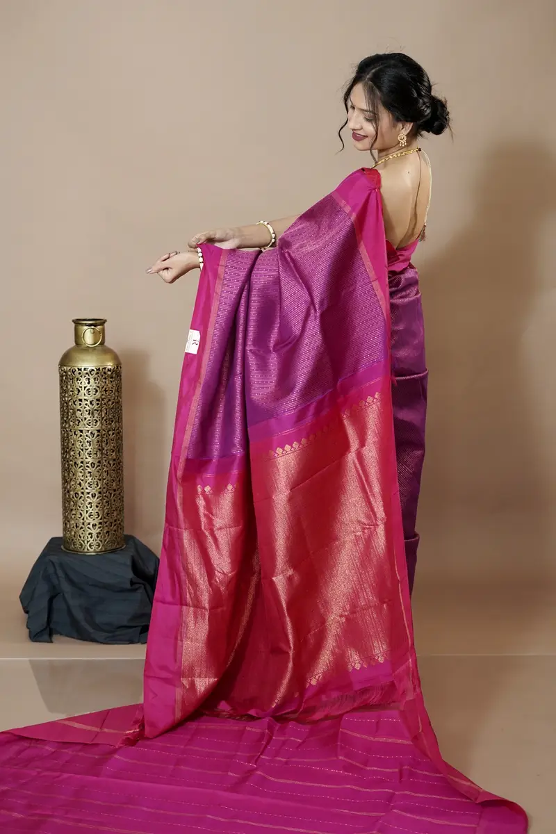 kanjivaram silk light brown with orange (1492)
