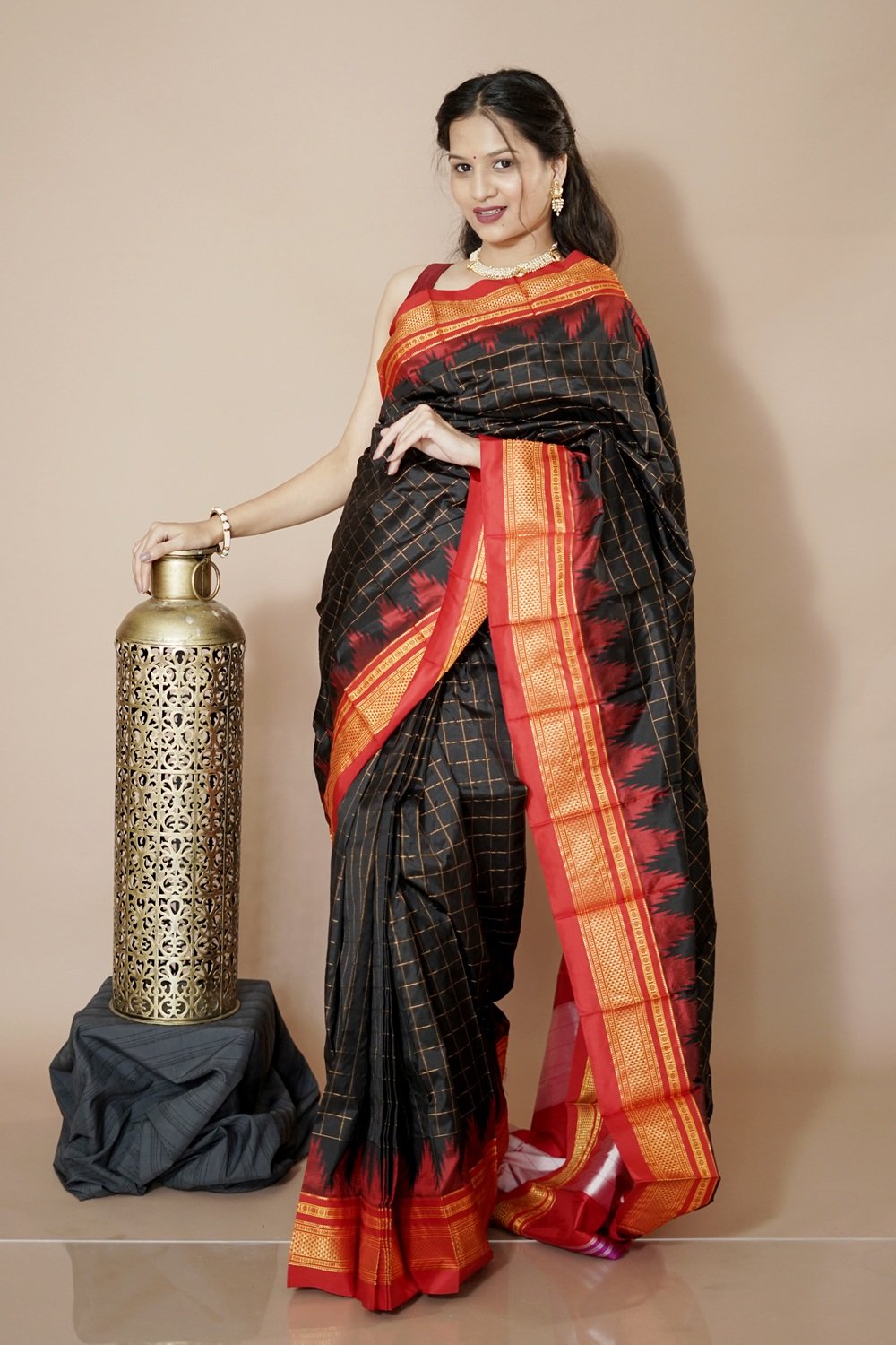 ilkal soft silk black with red border (1115)