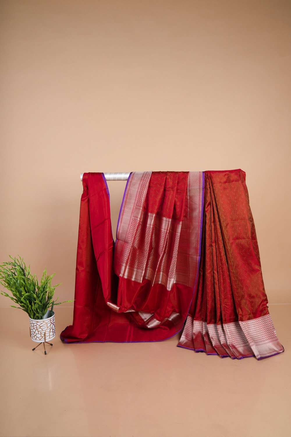 banarasi silk tancholi brick with red golden jari (1212)