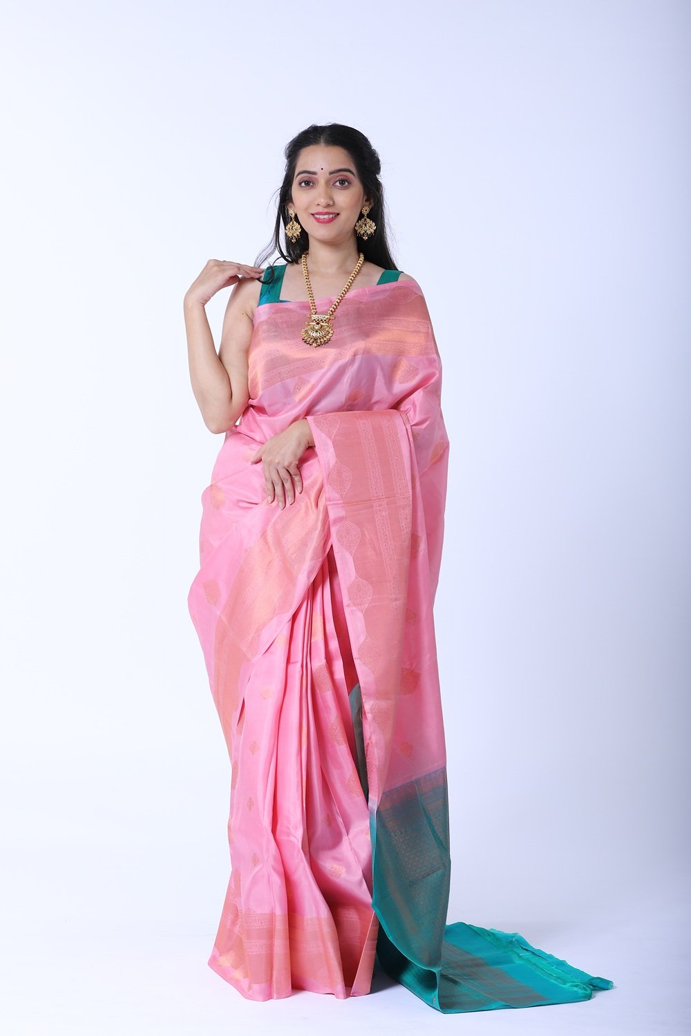 kanjivaram silk peach with green (1337)