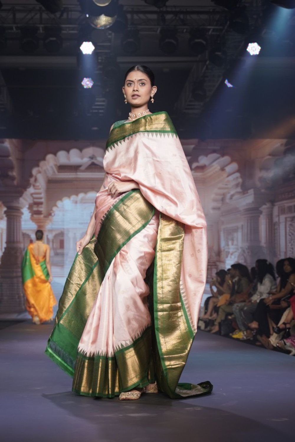 gadwal silk dark ivary with brown all over checks with butti (1825)