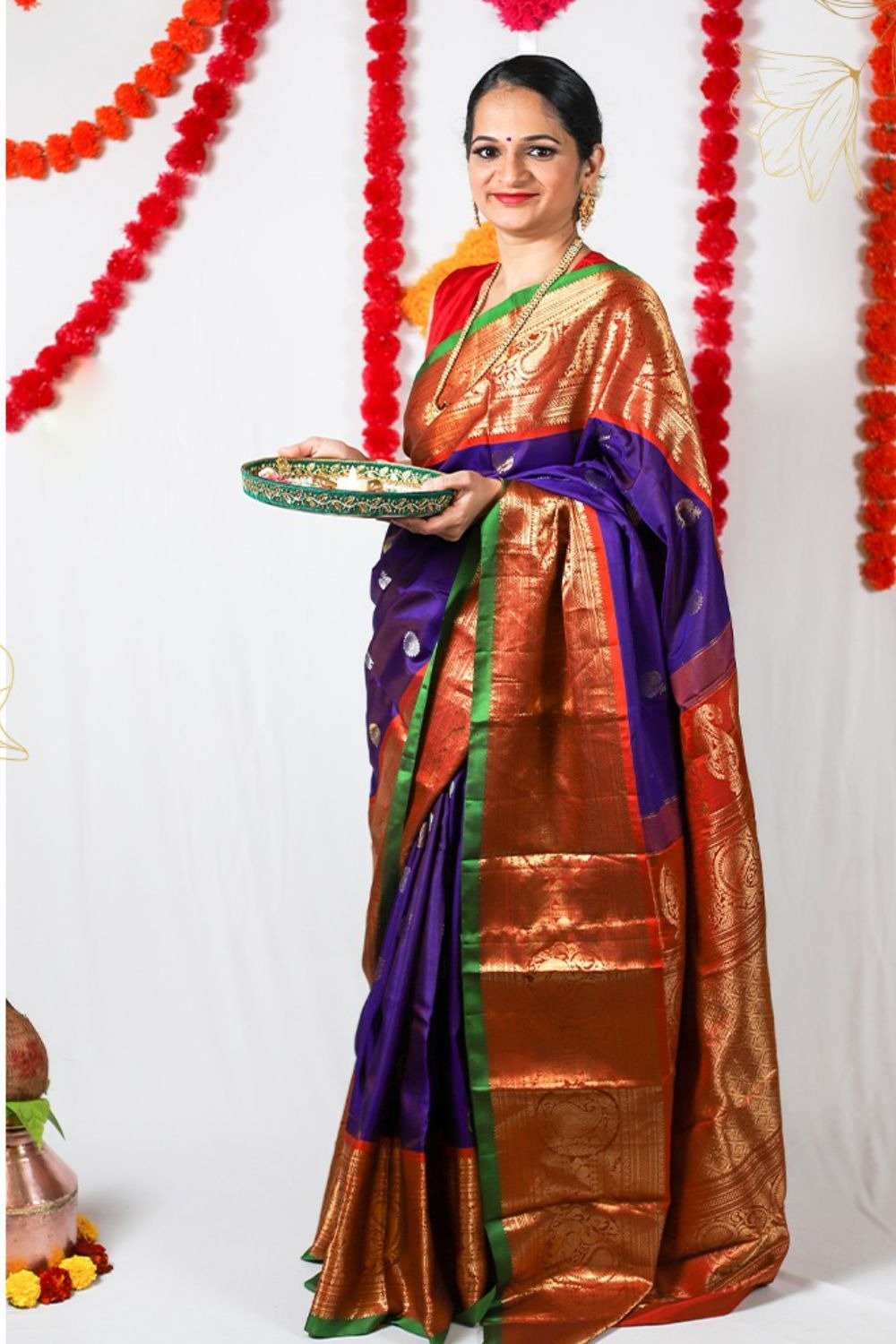 gadwal silk purple with orange (1790)