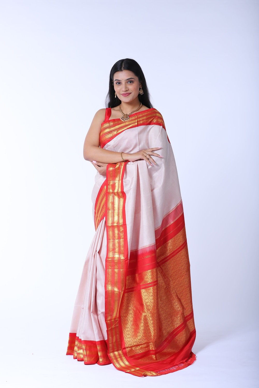 gadwal silk white with red all over checks (1782)